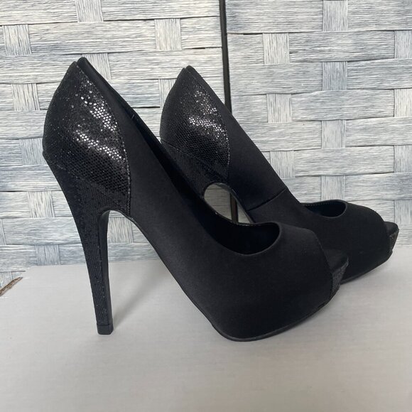 Steve Madden P-Tessi Black Peep Toe Platform Stiletto‎ Heels Women's Size 6.5M - Picture 4 of 7